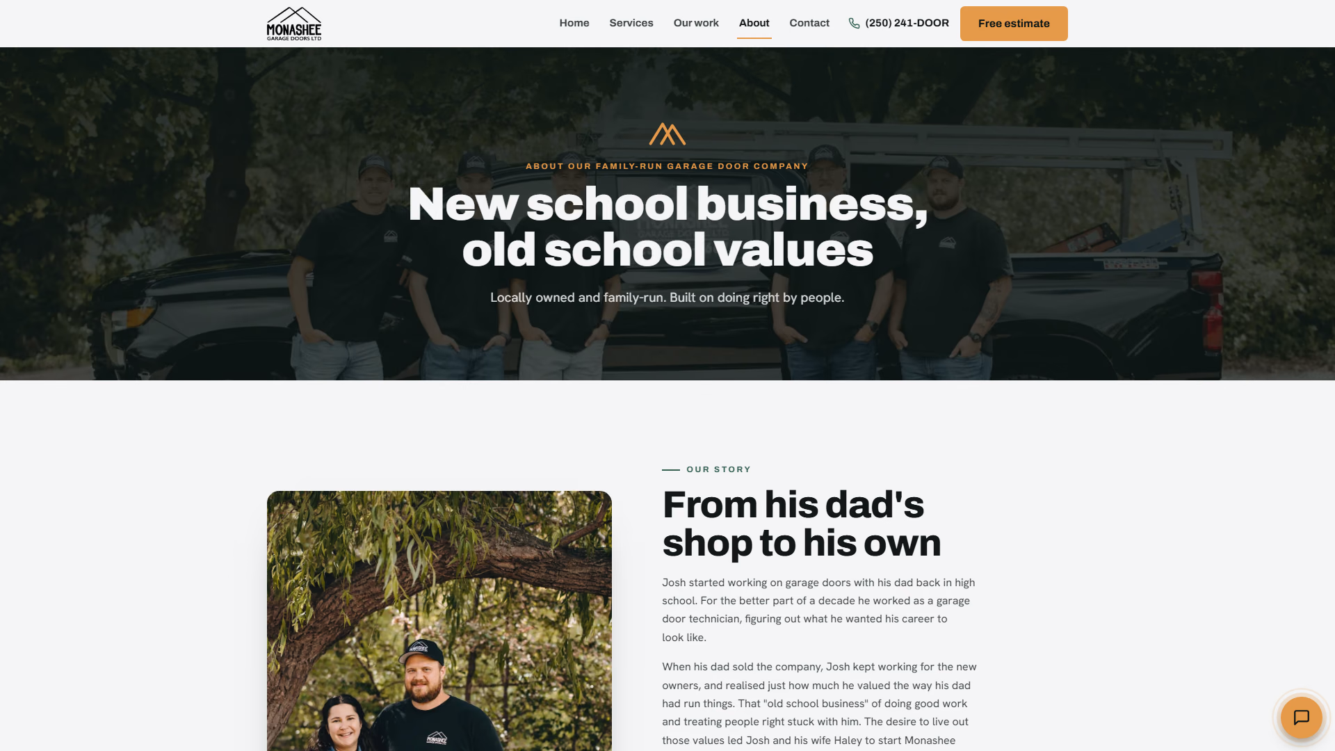 Monashee Garage Doors about page (desktop)